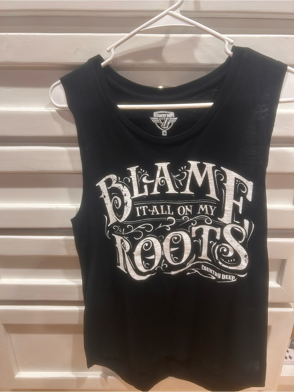 Country Deep Black Graphic Muscle Tank - "Blame It All On My Roots"